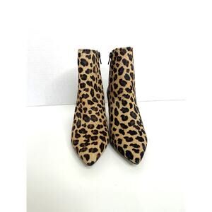 Walking Cradles Shine Leopard Print/Black Leather Ankle Bootie Mid Heel 6 Wide